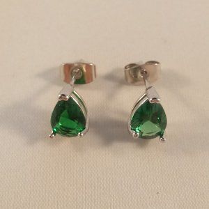 18K White Gold Filled Emerald Green Pear Diamond Zircon Stud Earrings .71ctw ea.